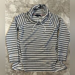 Tommy Hilfiger French Terry Black Striped Cowl Neck Sweatshirt Medium